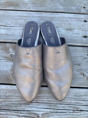 Toms Metallic Bronze Pointed Toe Slip-On Mules